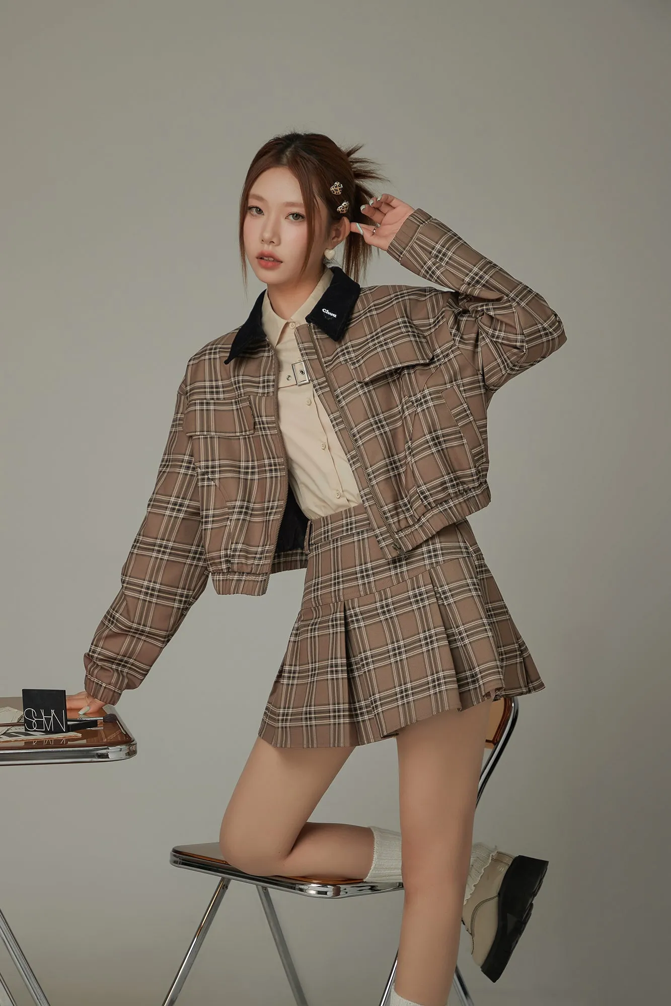 Logo Collar Check Boxy Jacket