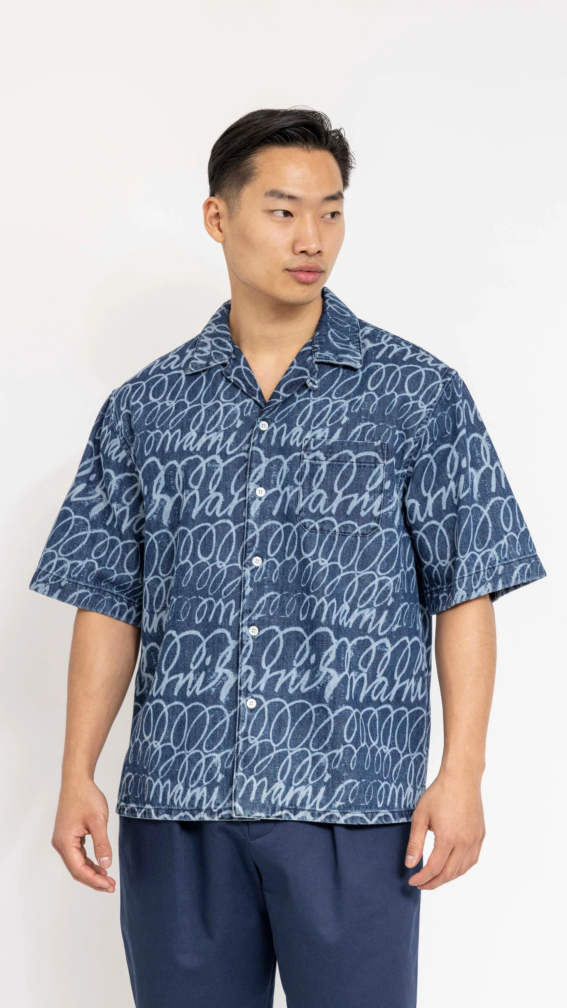 MARNI BLUE DENIM SCRIBBLE PRINT SHIRT