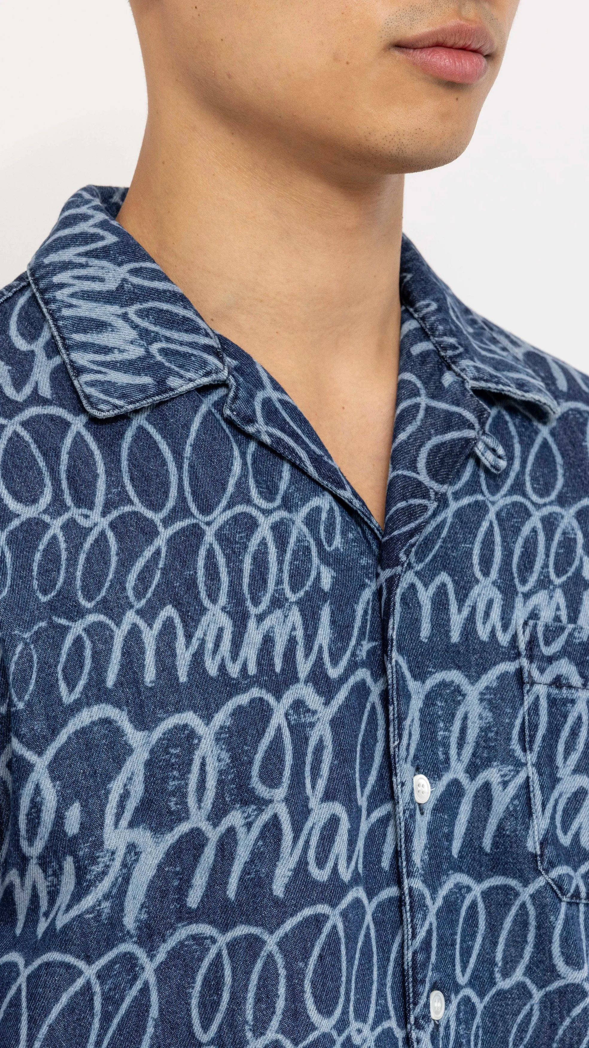 MARNI BLUE DENIM SCRIBBLE PRINT SHIRT