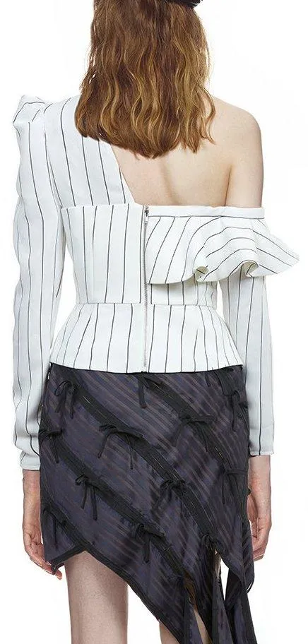 Monochrome Stripe Frill Top