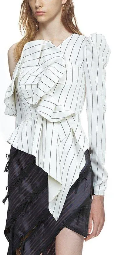 Monochrome Stripe Frill Top