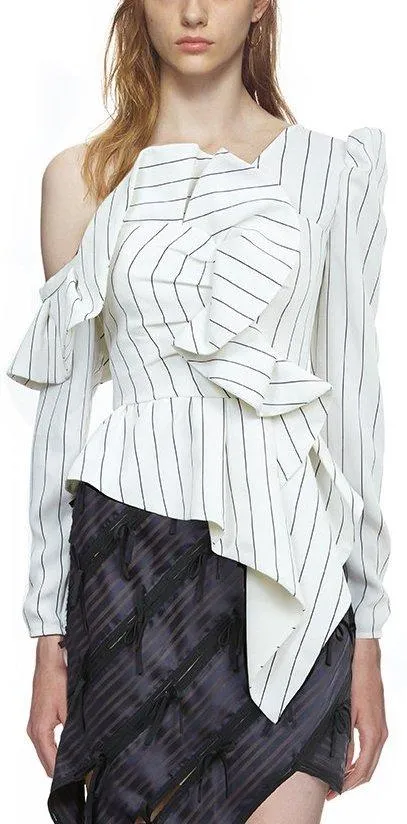 Monochrome Stripe Frill Top