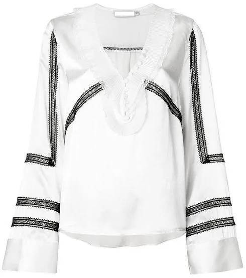 Monochrome-Trimmed Long-Sleeve Satin Shirt