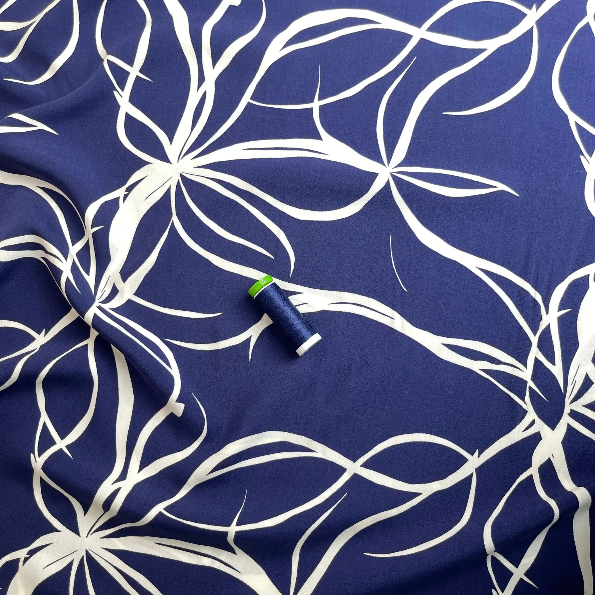 Natural Lines on Navy Viscose Fabric