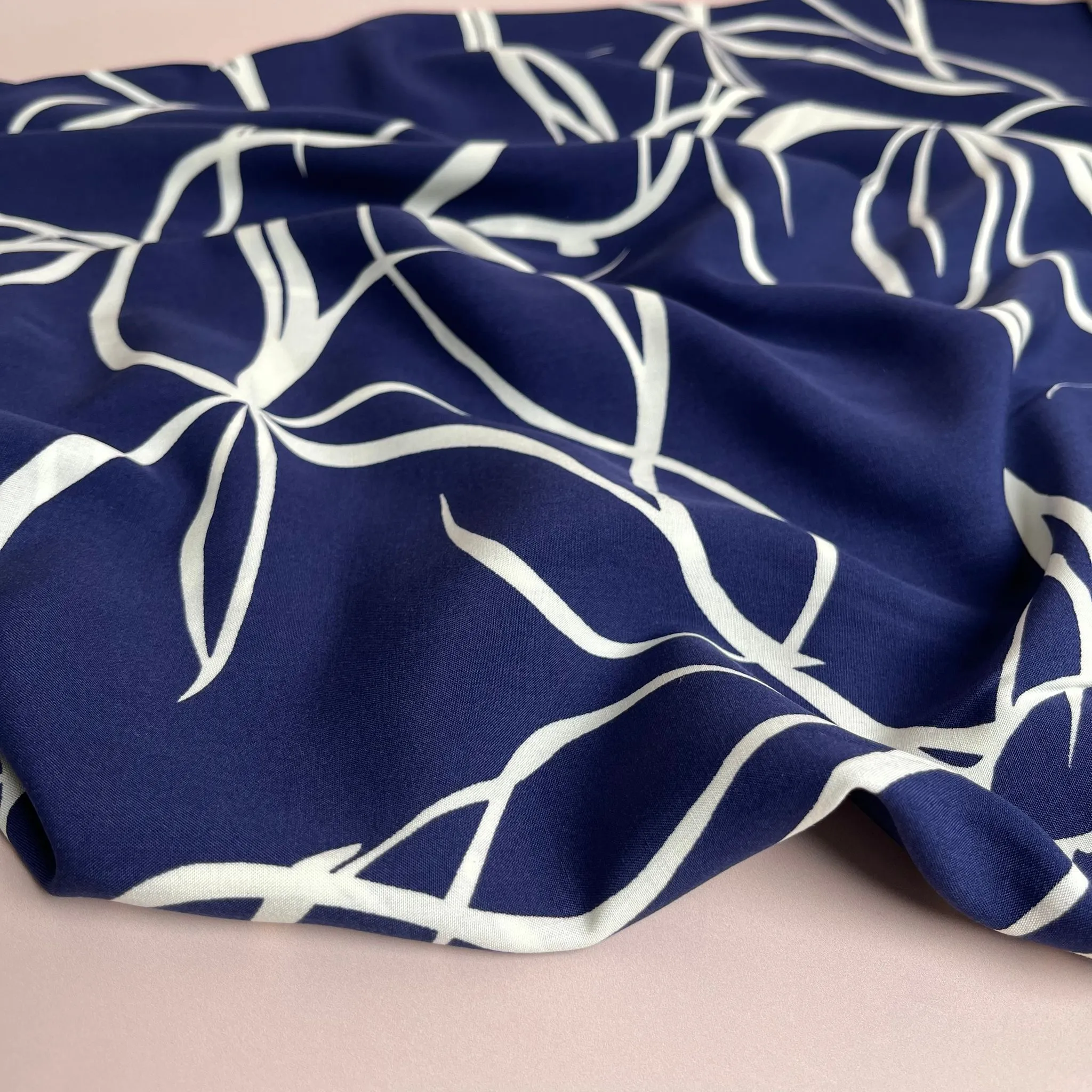 Natural Lines on Navy Viscose Fabric