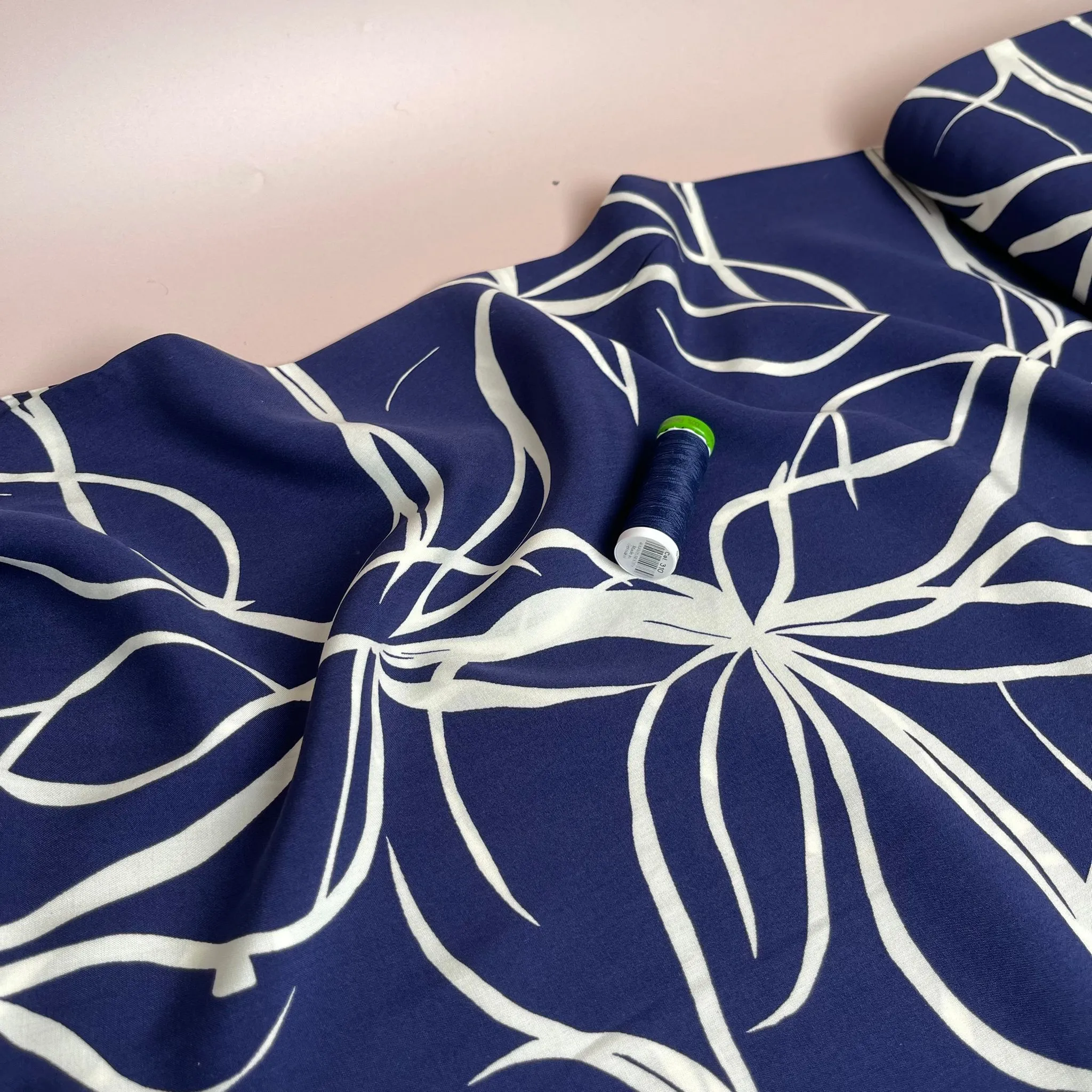 Natural Lines on Navy Viscose Fabric