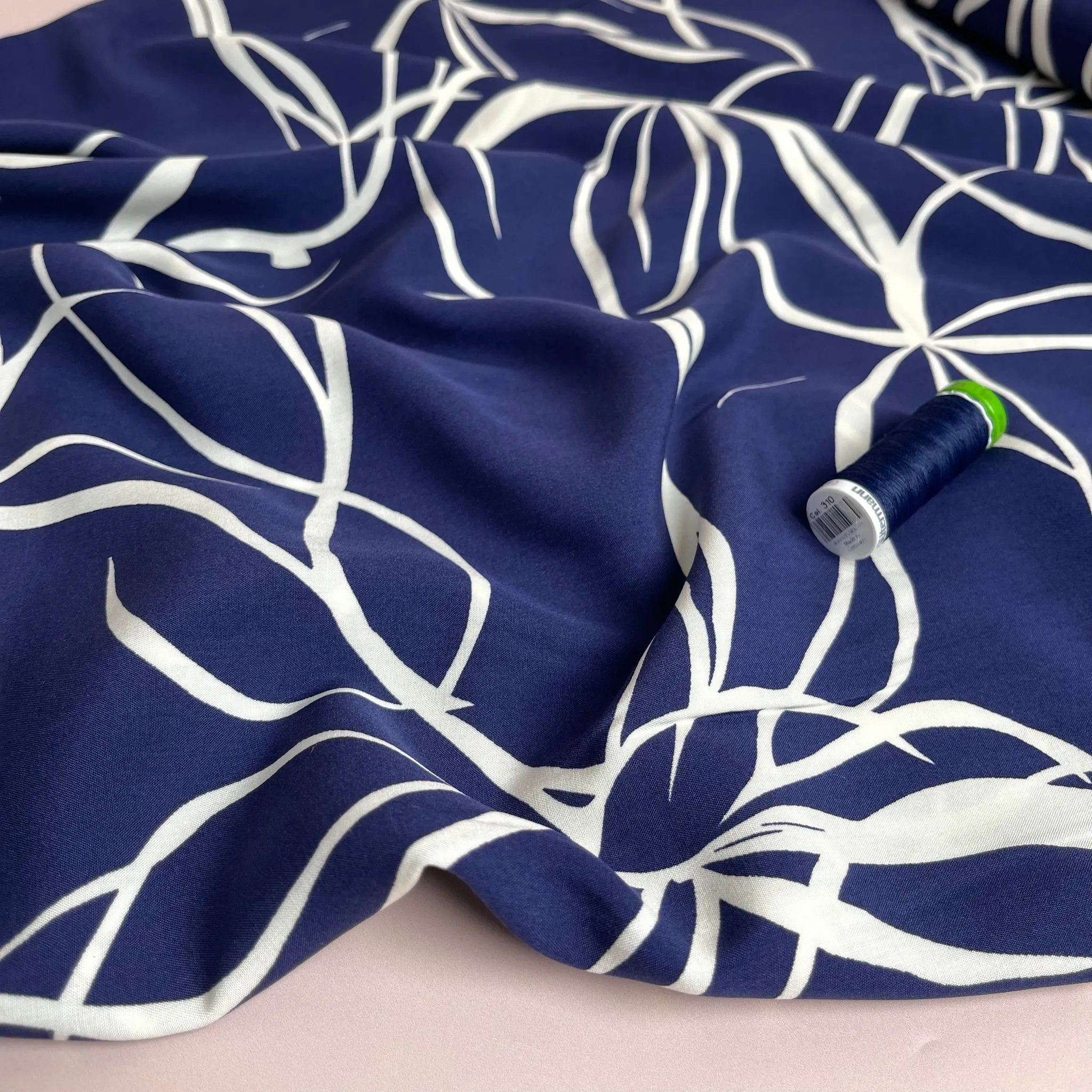 Natural Lines on Navy Viscose Fabric