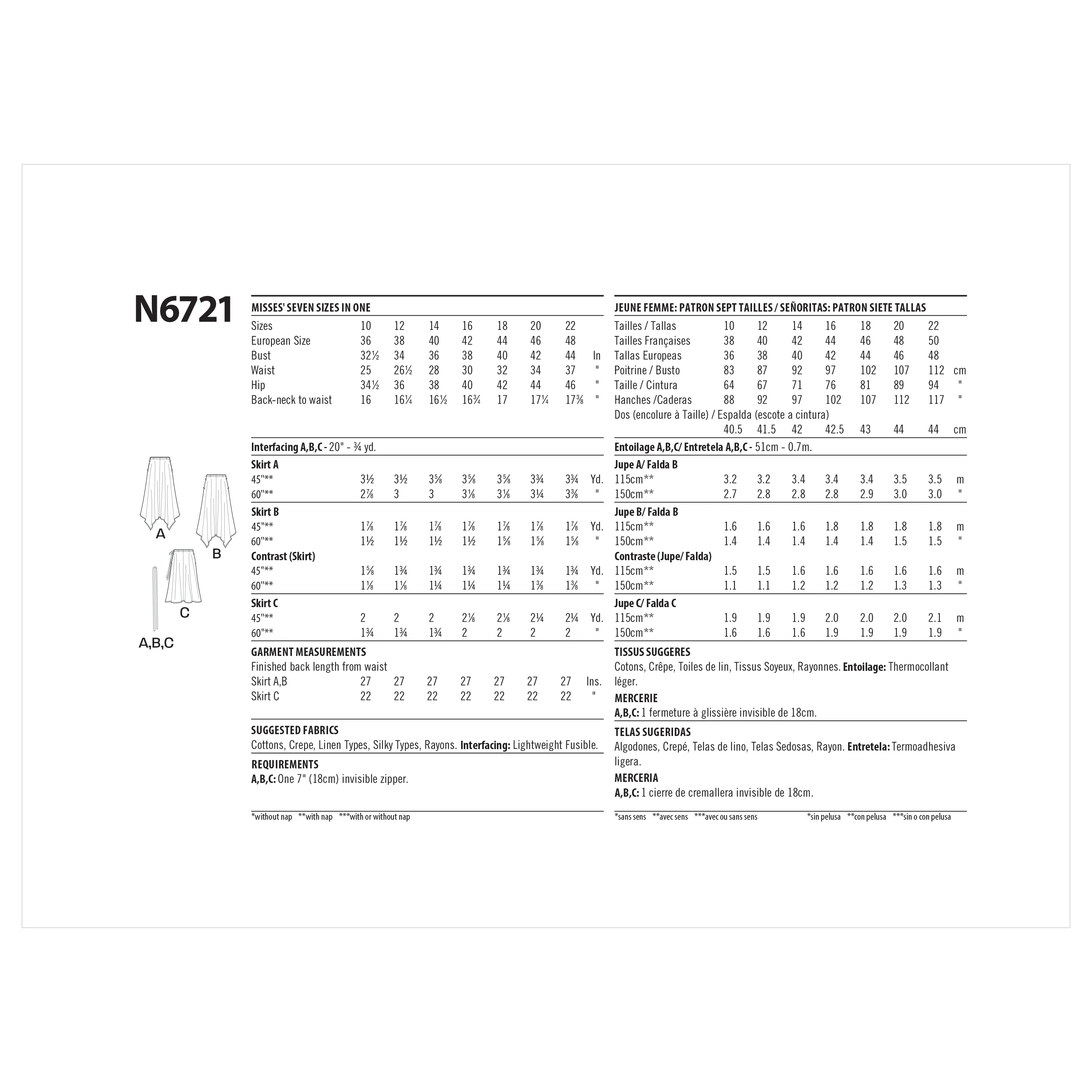 New Look sewing pattern 6721 Misses' Skirts