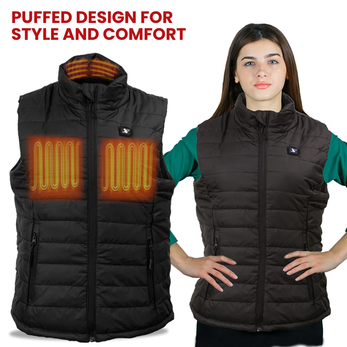 Nexgen Heat Women's NXL4301SET Puffer Black Heated Winter Vest for Outdoor Activities w/ Battery