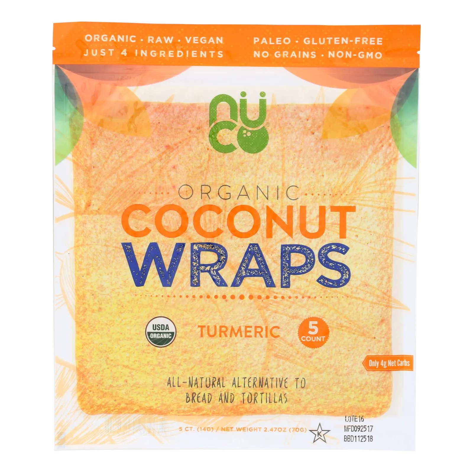 Nuco Organic Turmeric Coconut Wraps - 12 Pack, 2.47 Oz Each