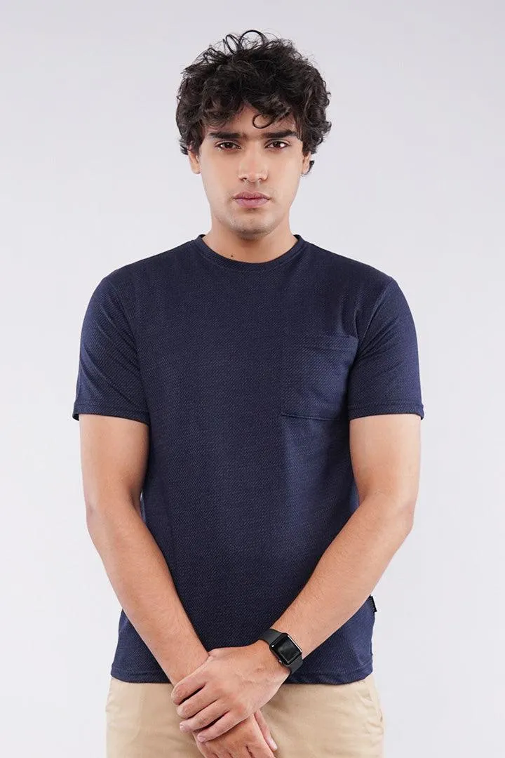 Pattern Pocket T-Shirt - Navy Blue