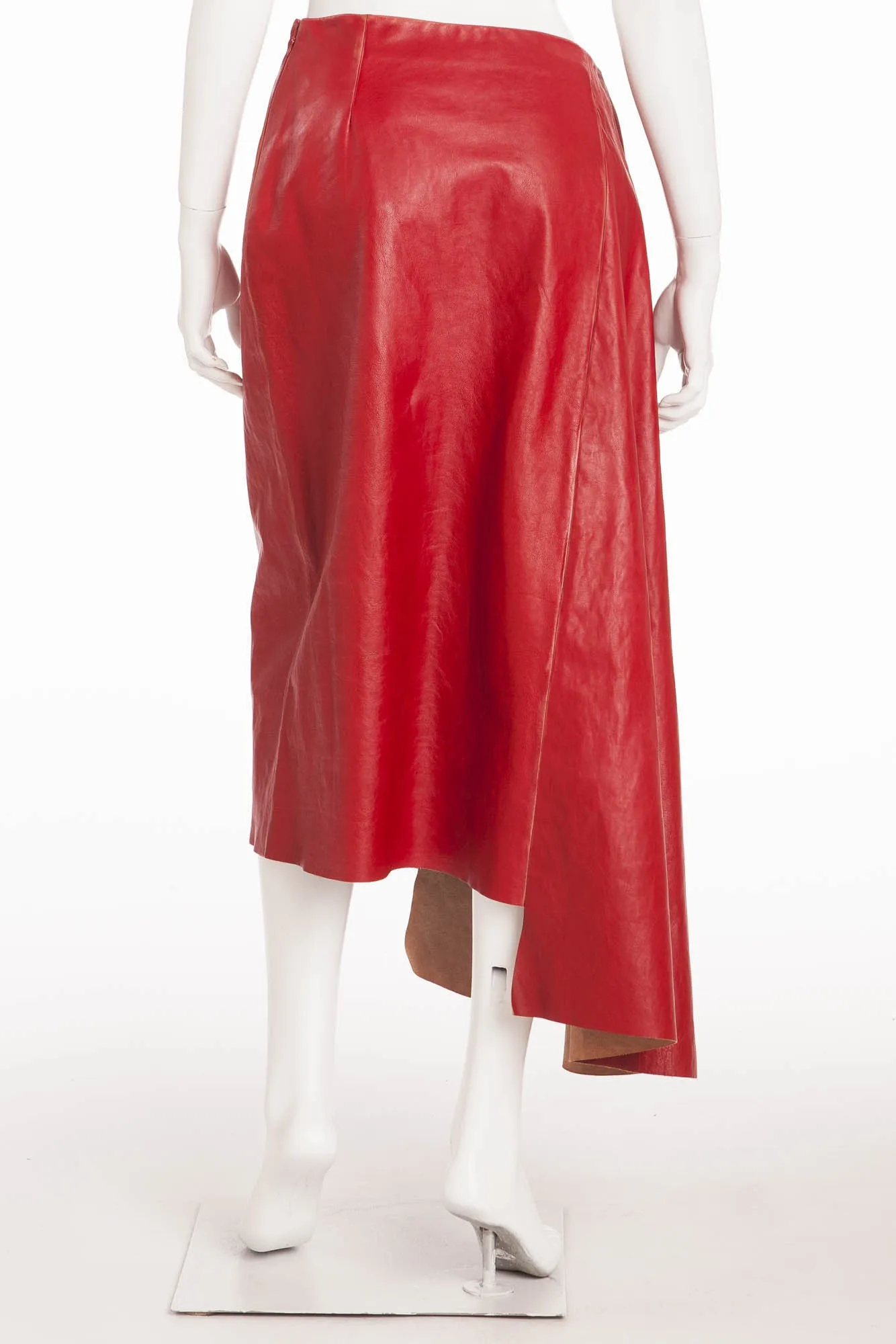 Prada - New Asymmetrical Red Leather Skirt -