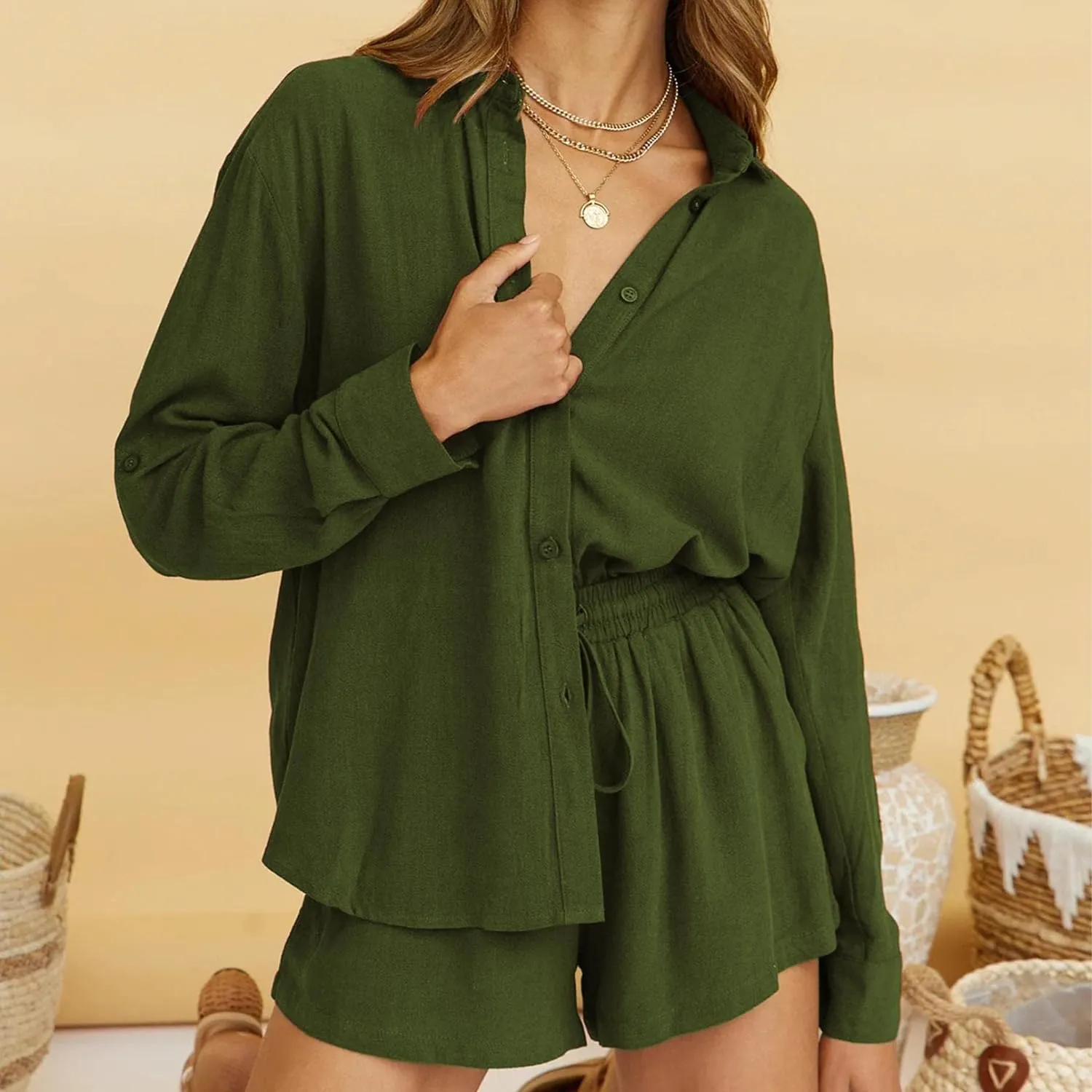 Relaxed Long Sleeve Top & Shorts Set