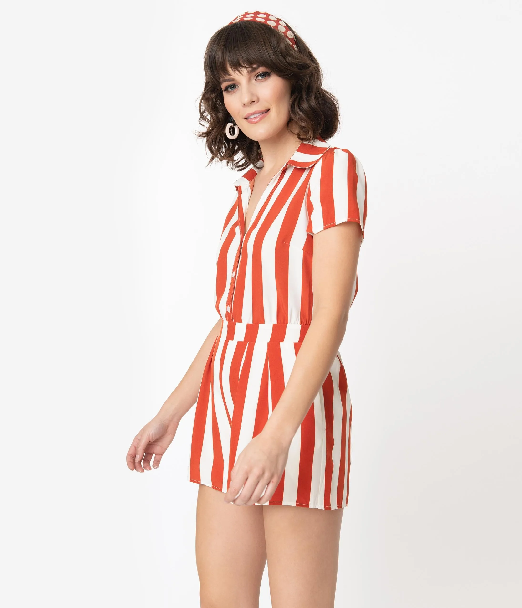 Retro Style Rust & Ivory Stripe Romper