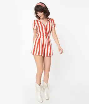 Retro Style Rust & Ivory Stripe Romper