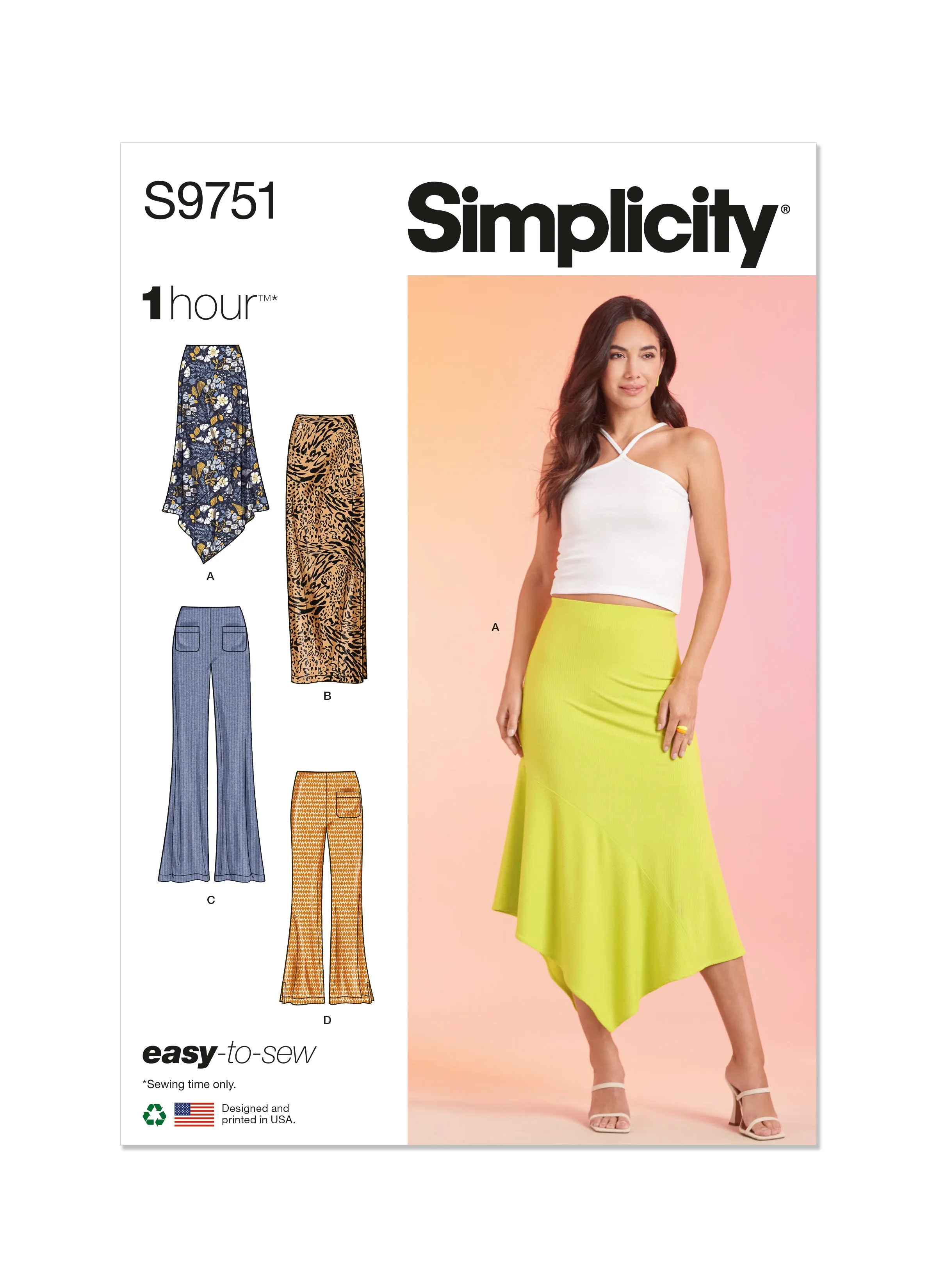 Simplicity S9751 Misses' Knit Skirts and Pants in Two Lengths