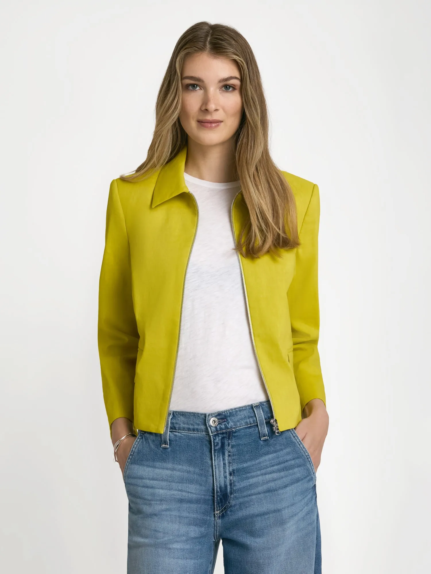 Stretch linen boxy jacket