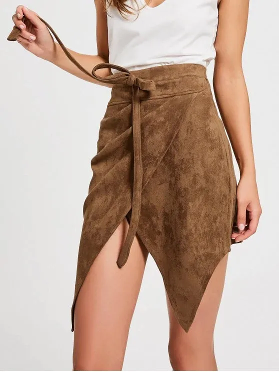 TastyHottie - Fashion Bowknot High Waist Faux Suede Skirt