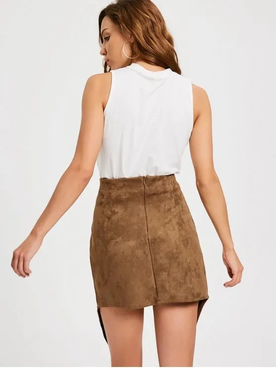 TastyHottie - Fashion Bowknot High Waist Faux Suede Skirt