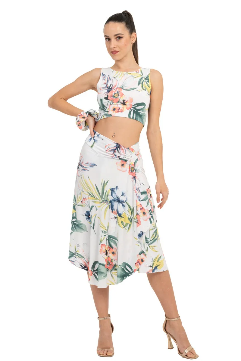 Tropical Print Skirt With Rich Back Draping