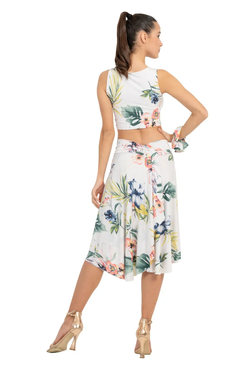 Tropical Print Skirt With Rich Back Draping