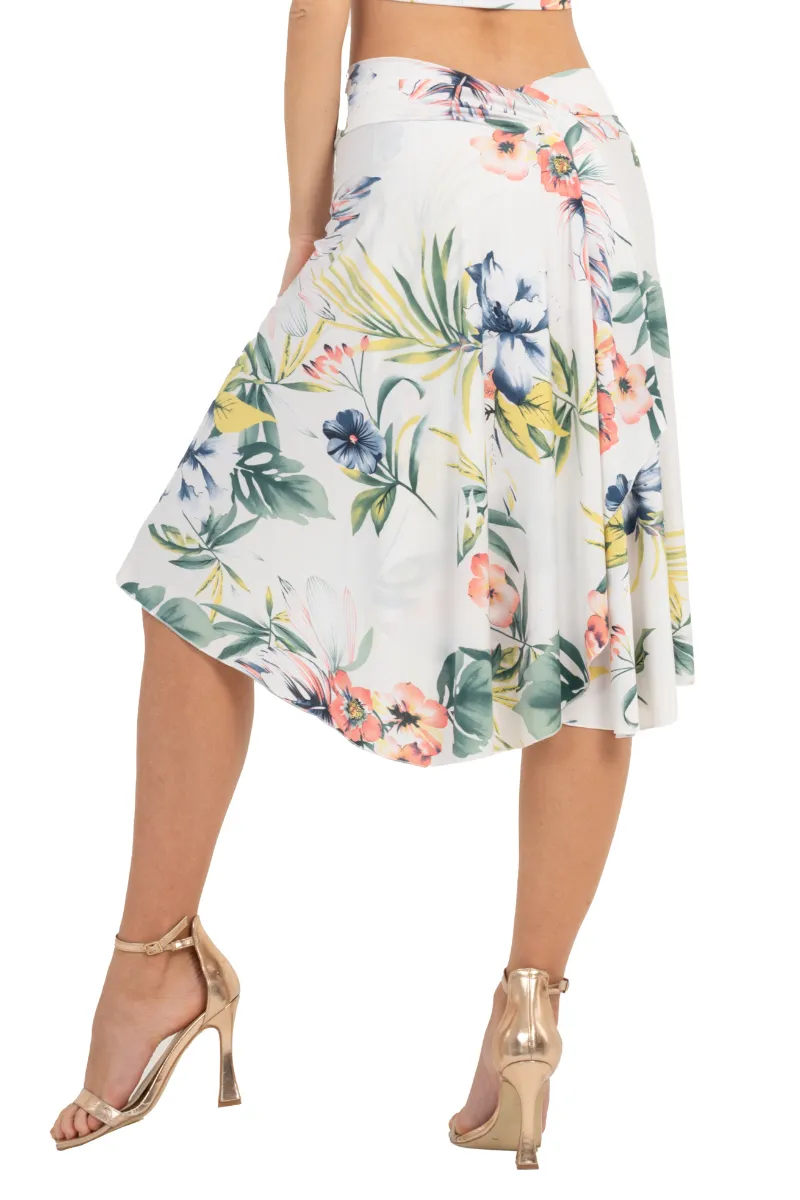 Tropical Print Skirt With Rich Back Draping