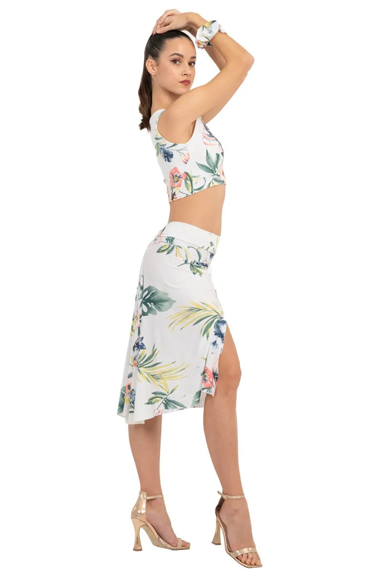 Tropical Print Skirt With Rich Back Draping