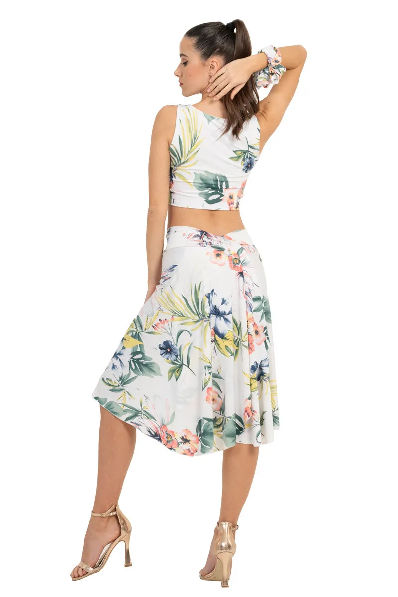 Tropical Print Skirt With Rich Back Draping