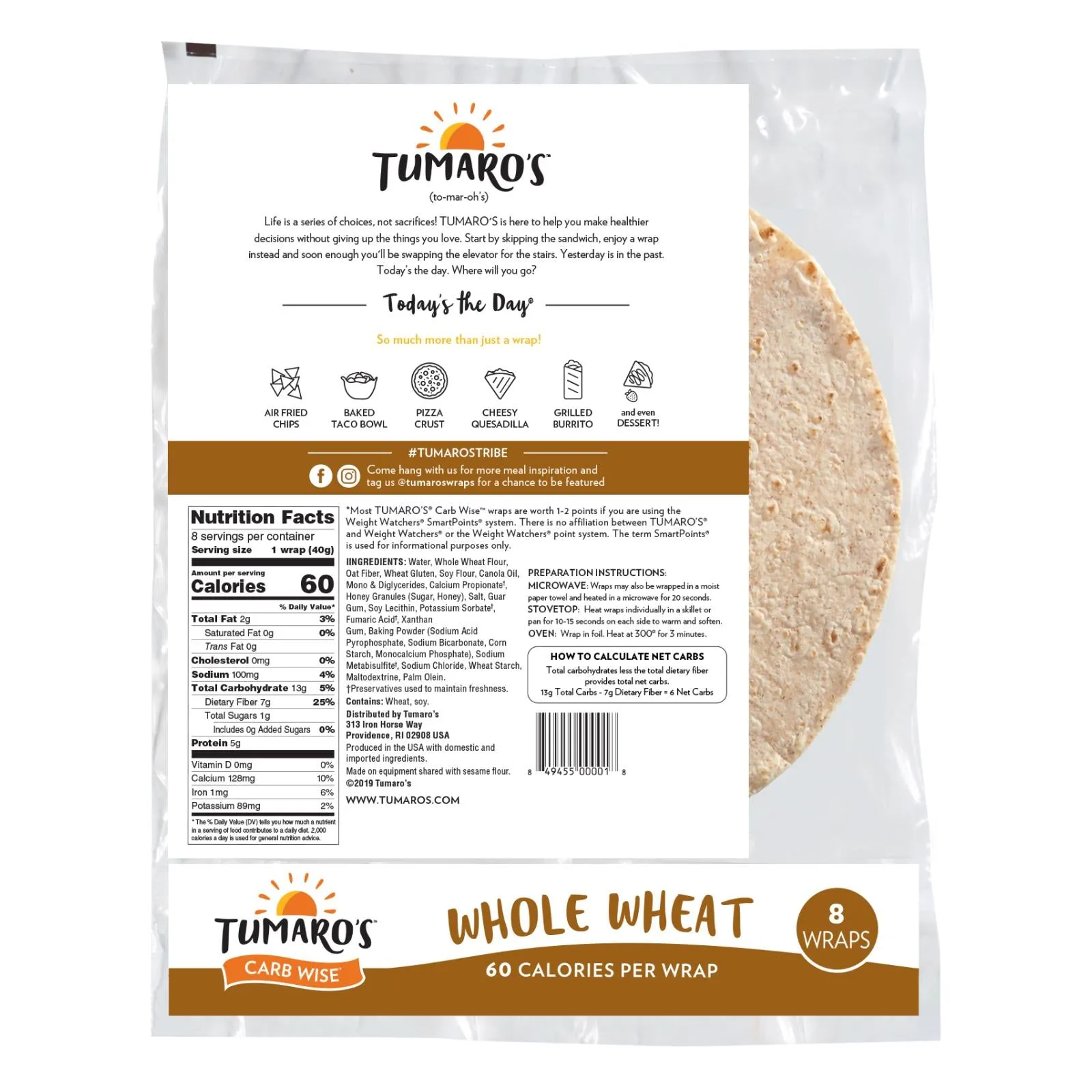 Tumaro's Carb Wise Whole Wheat Wraps, 8-Inch (Pack of 6)