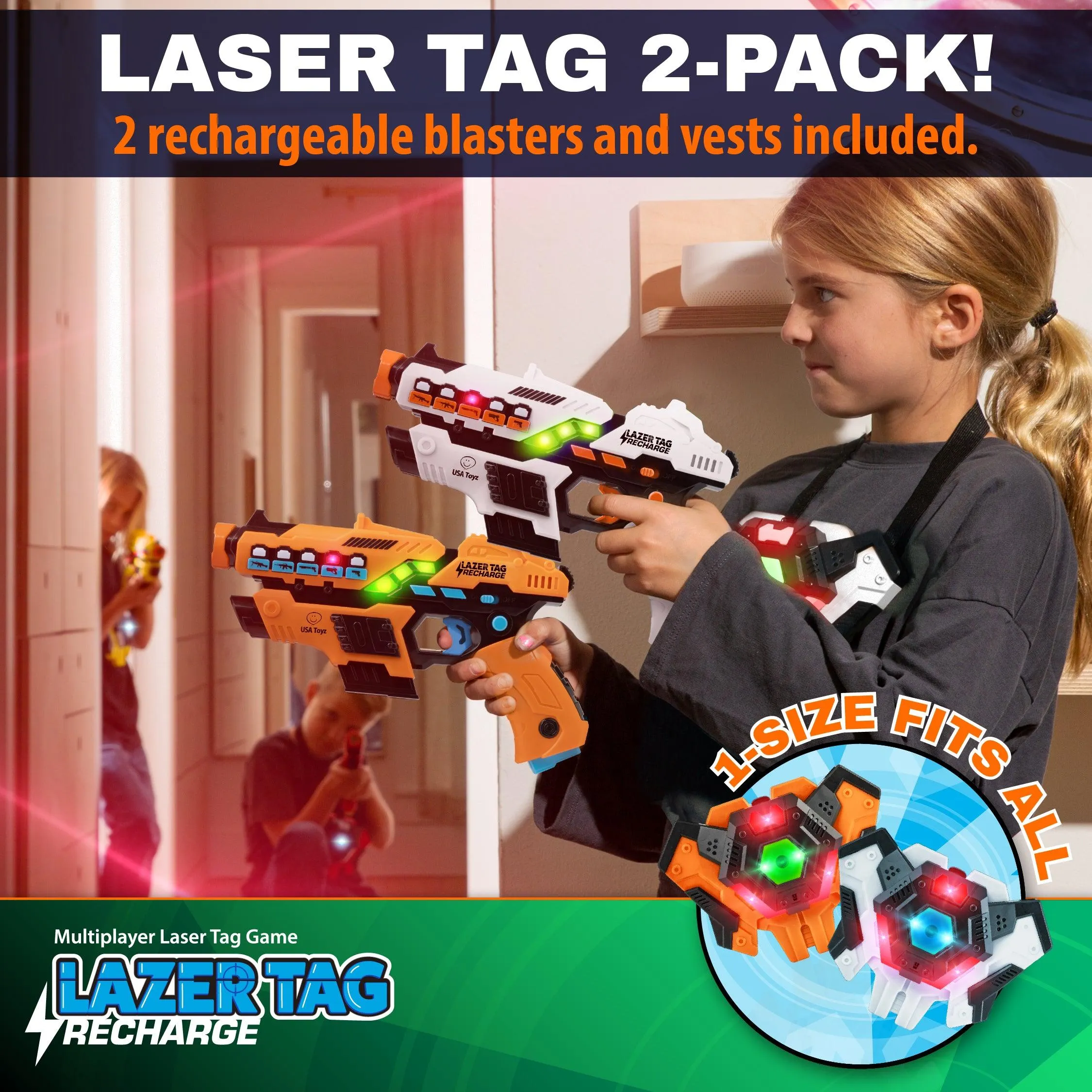 USA Toyz Rechargeable Laser Tag Toy Guns for Boys and Girls - 2pk