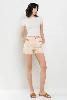 UTILITY SHORTS IN BEIGE WITH A RAW CUT HEM  / SP-S7487BE