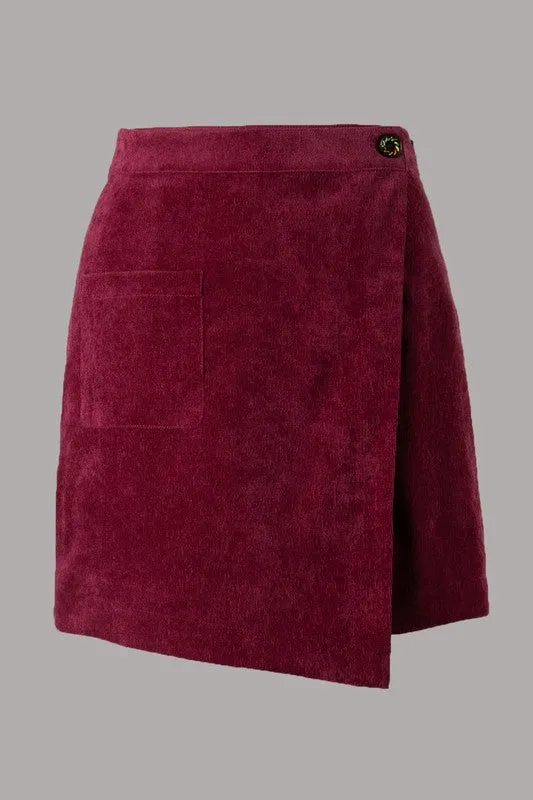 Wine color corduroy mini skirt S-L