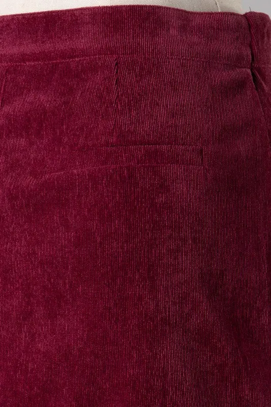 Wine color corduroy mini skirt S-L