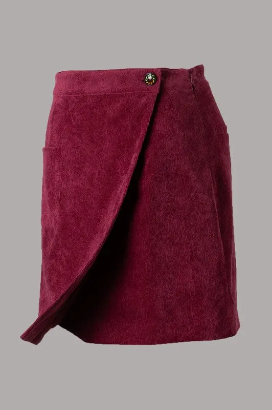 Wine color corduroy mini skirt S-L