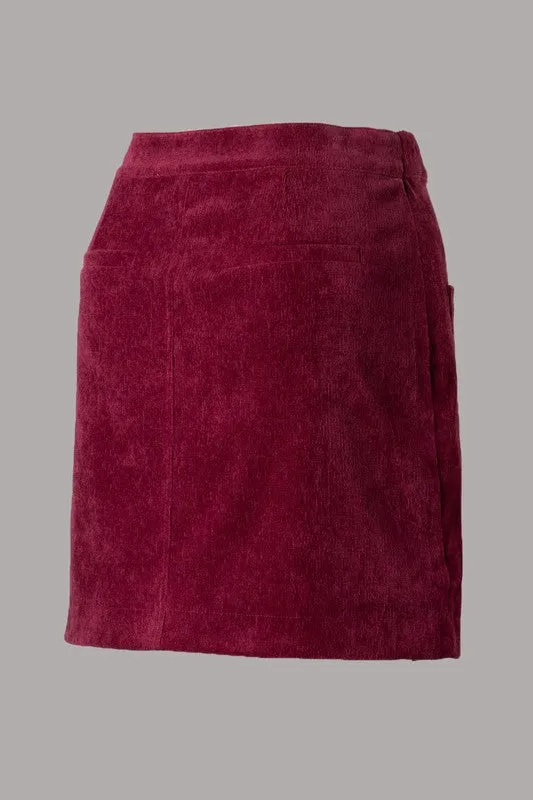 Wine color corduroy mini skirt S-L